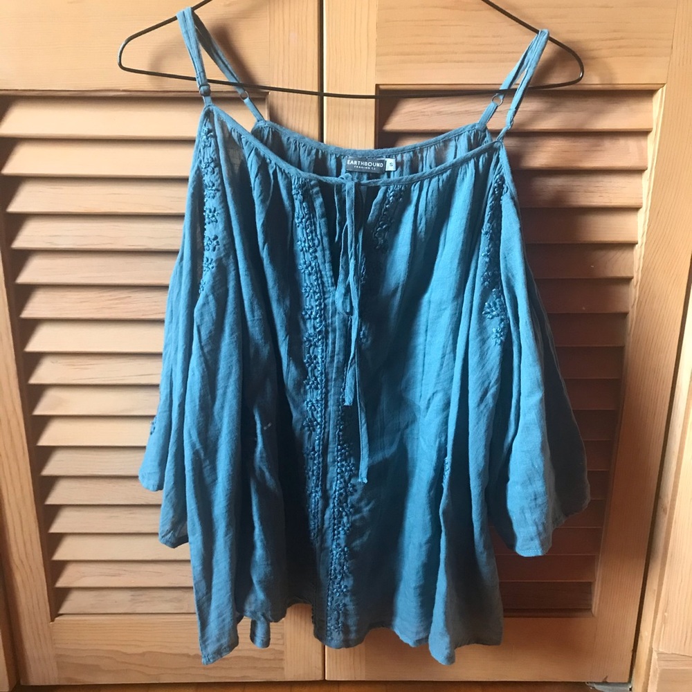 Earthbound Teal Blue Off the Shoulder Top Small